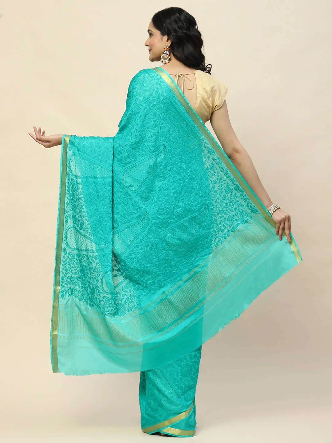 Chiffon Embroidered Woven Saree