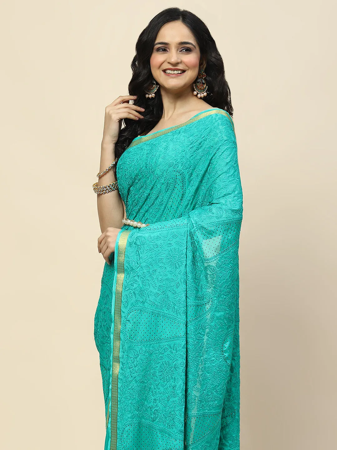 Chiffon Embroidered Woven Saree