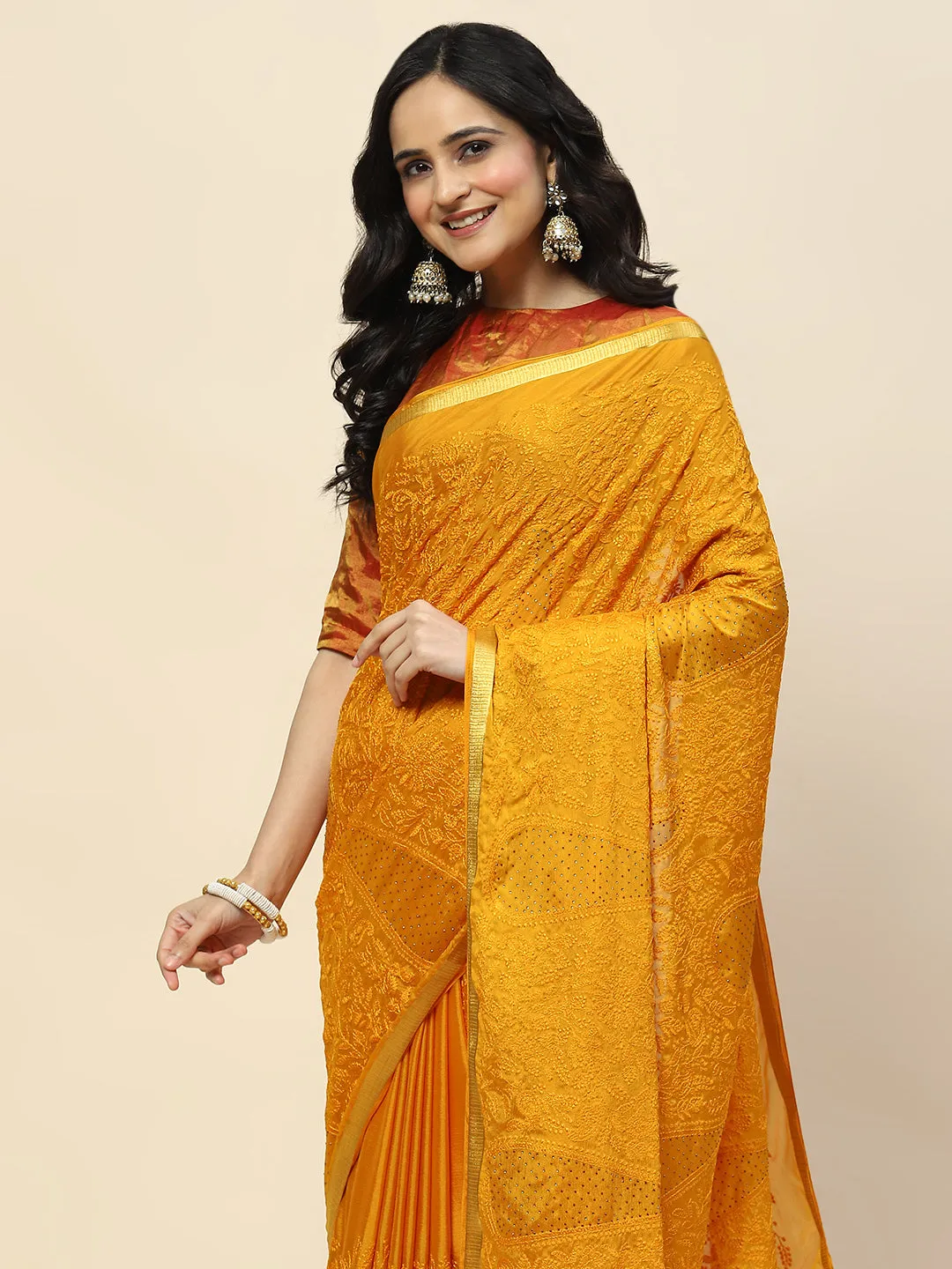 Chiffon Embroidered Woven Saree