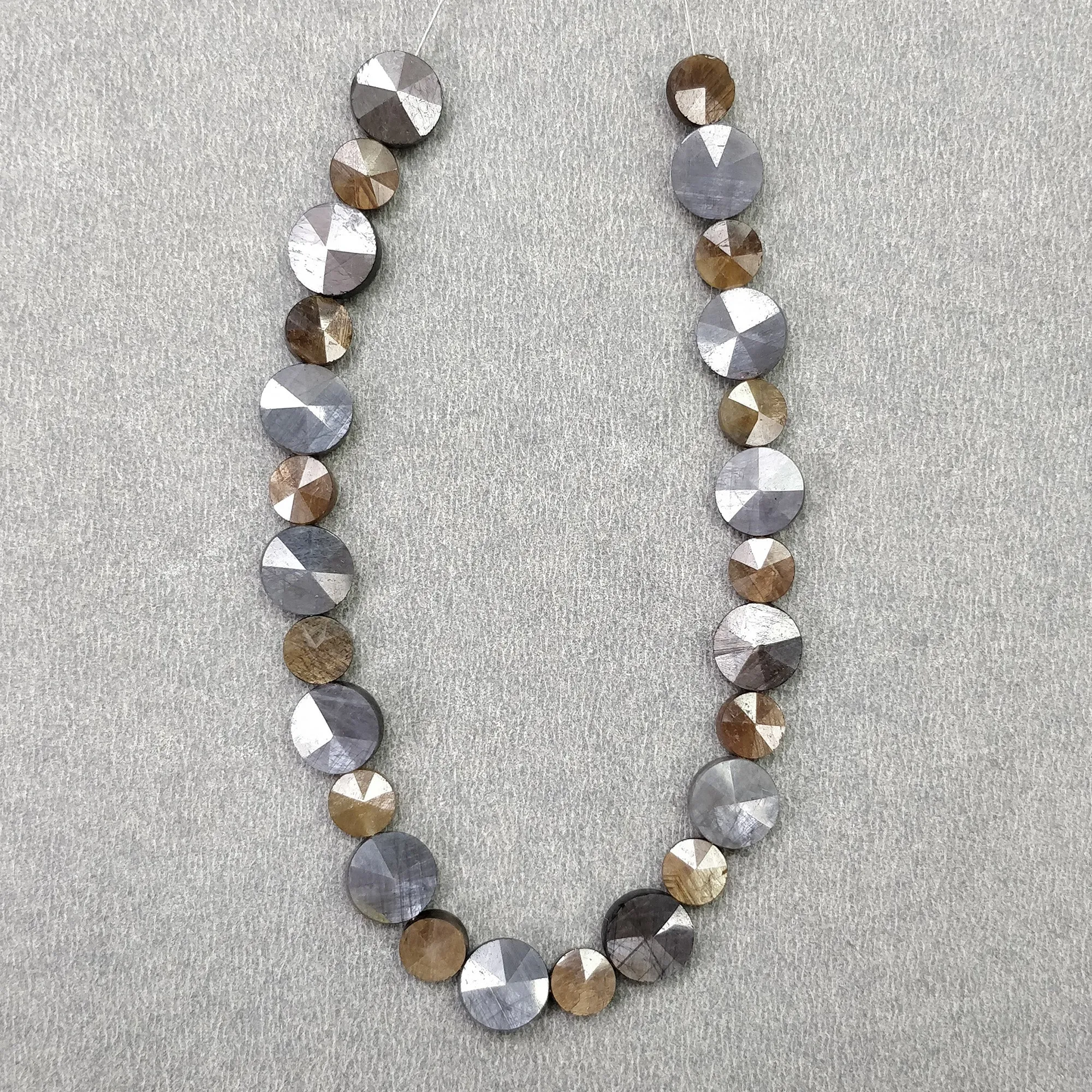 CHOCOLATE SILVER Sheen SAPPHIRE Gemstone Loose Beads : 49.45cts Natural Untreated Sapphire Round Briolette Step Cut 7" 6mm-8mm (With Video)