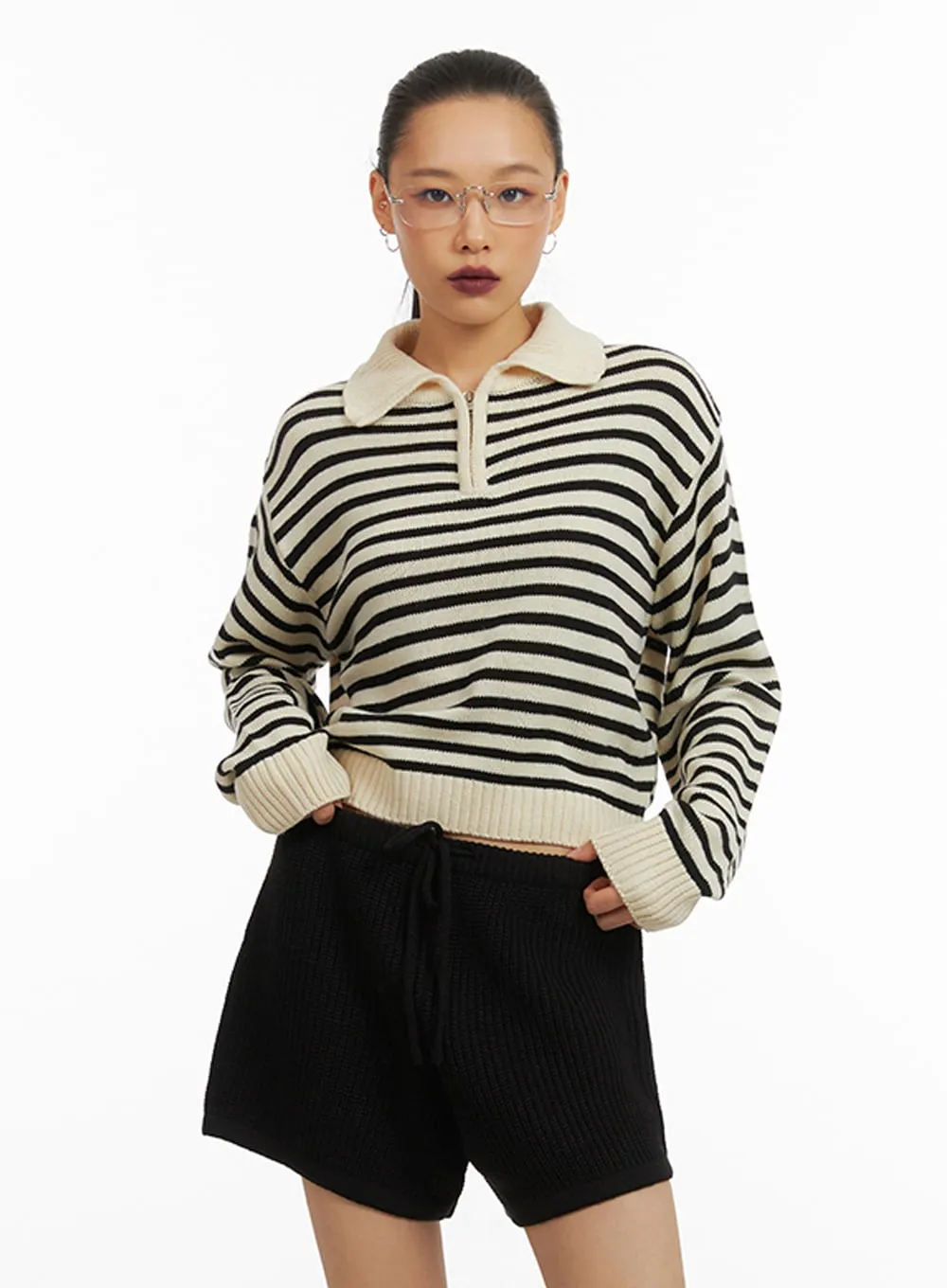 Collared Zip-Up Neck Pullover IA417