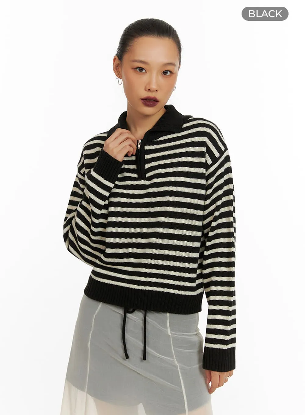 Collared Zip-Up Neck Pullover IA417