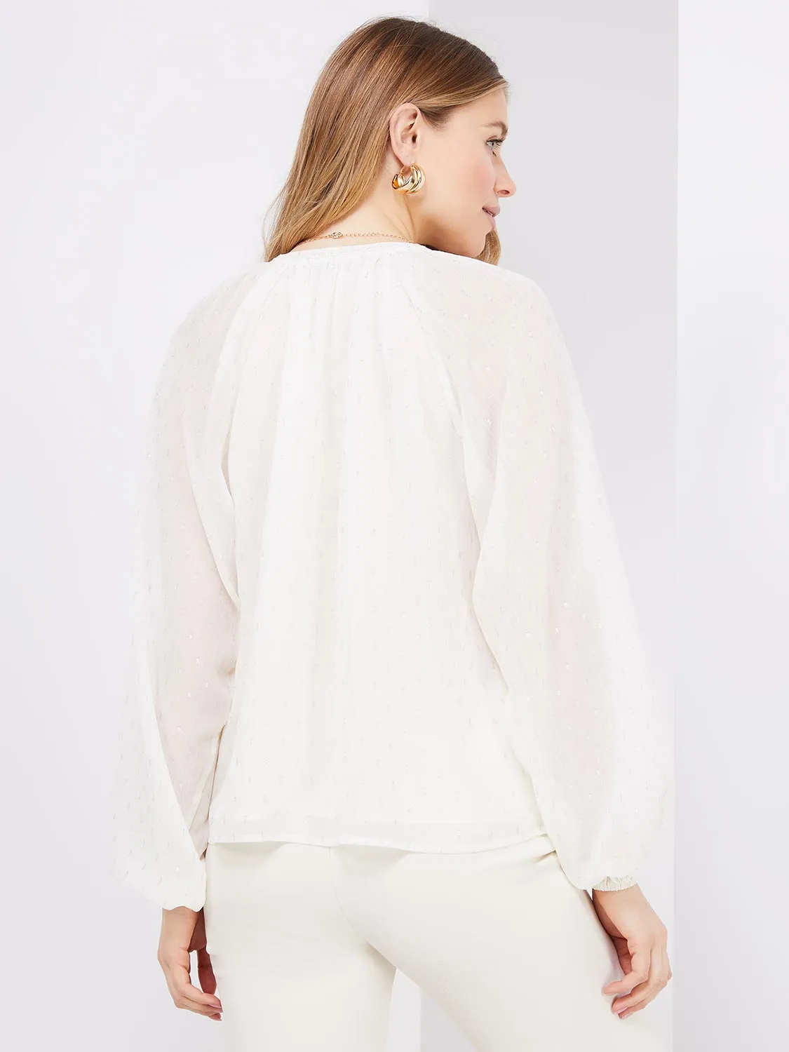 Collarless Button-Front Blouse