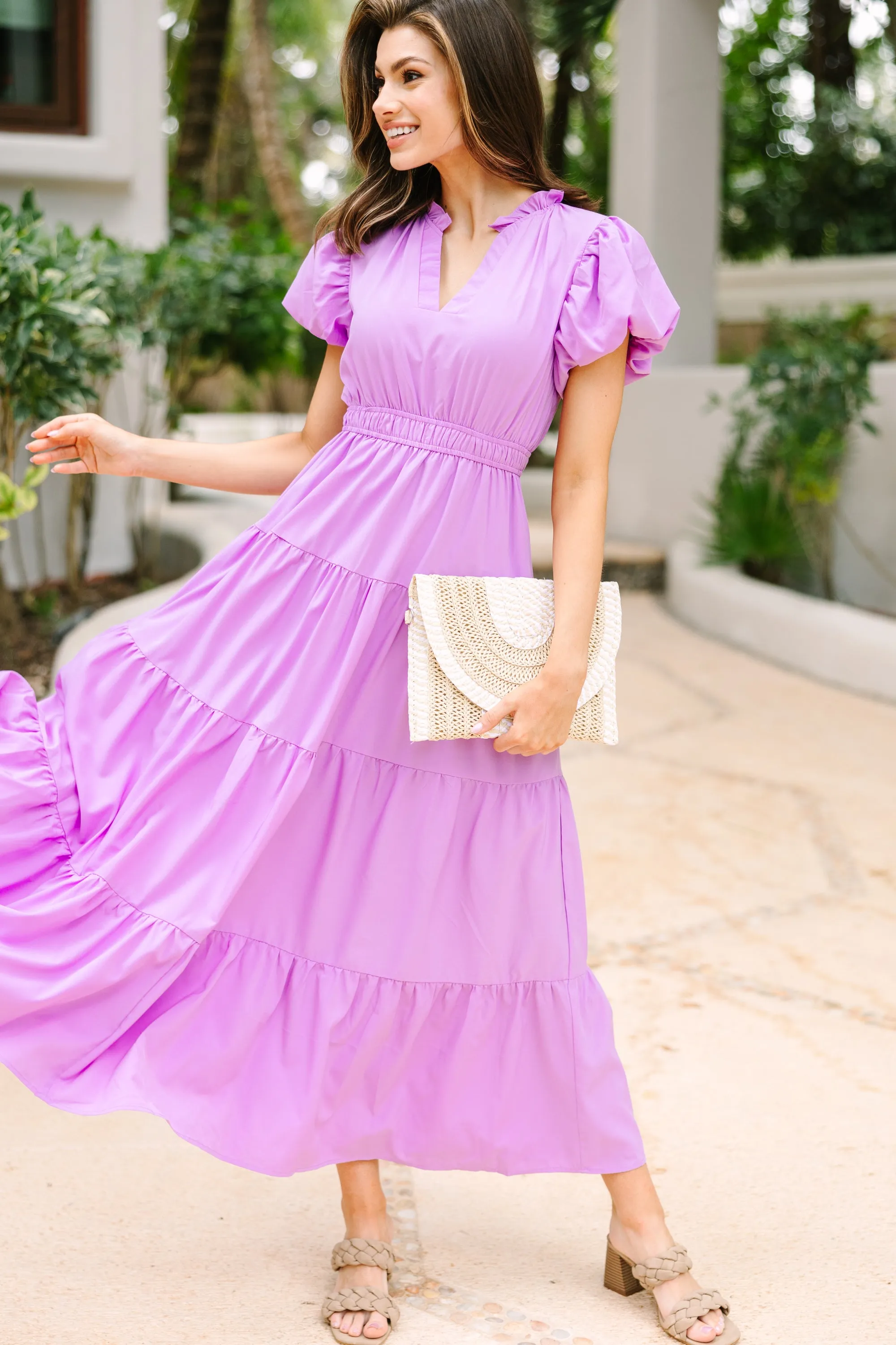 Coming Back For You Lavender Purple Tiered Midi Dress