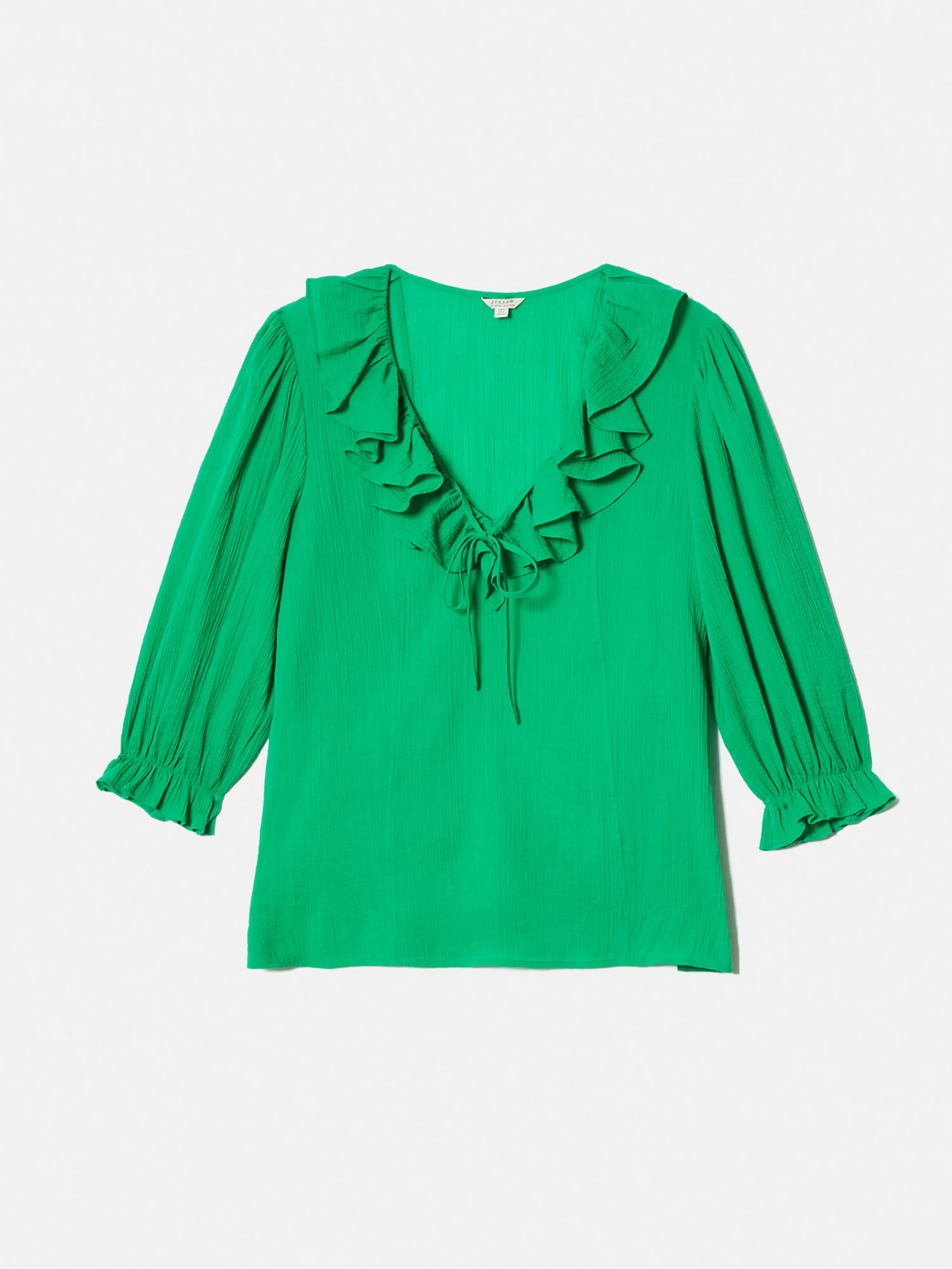 Cotton Crinkle Ruffle Top | Green