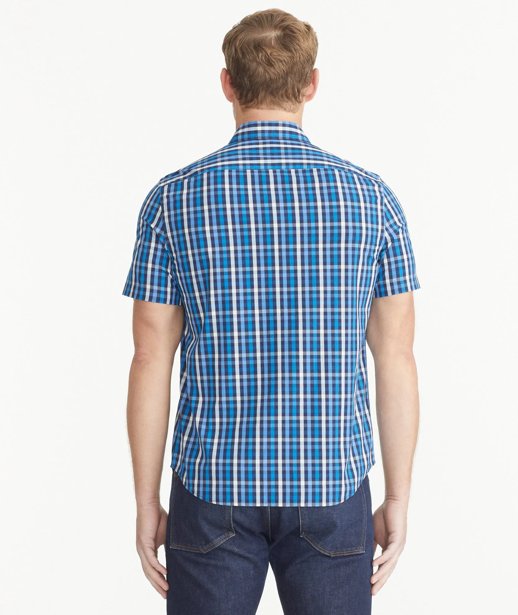 Cotton Stretch Short-Sleeve Check Shirt