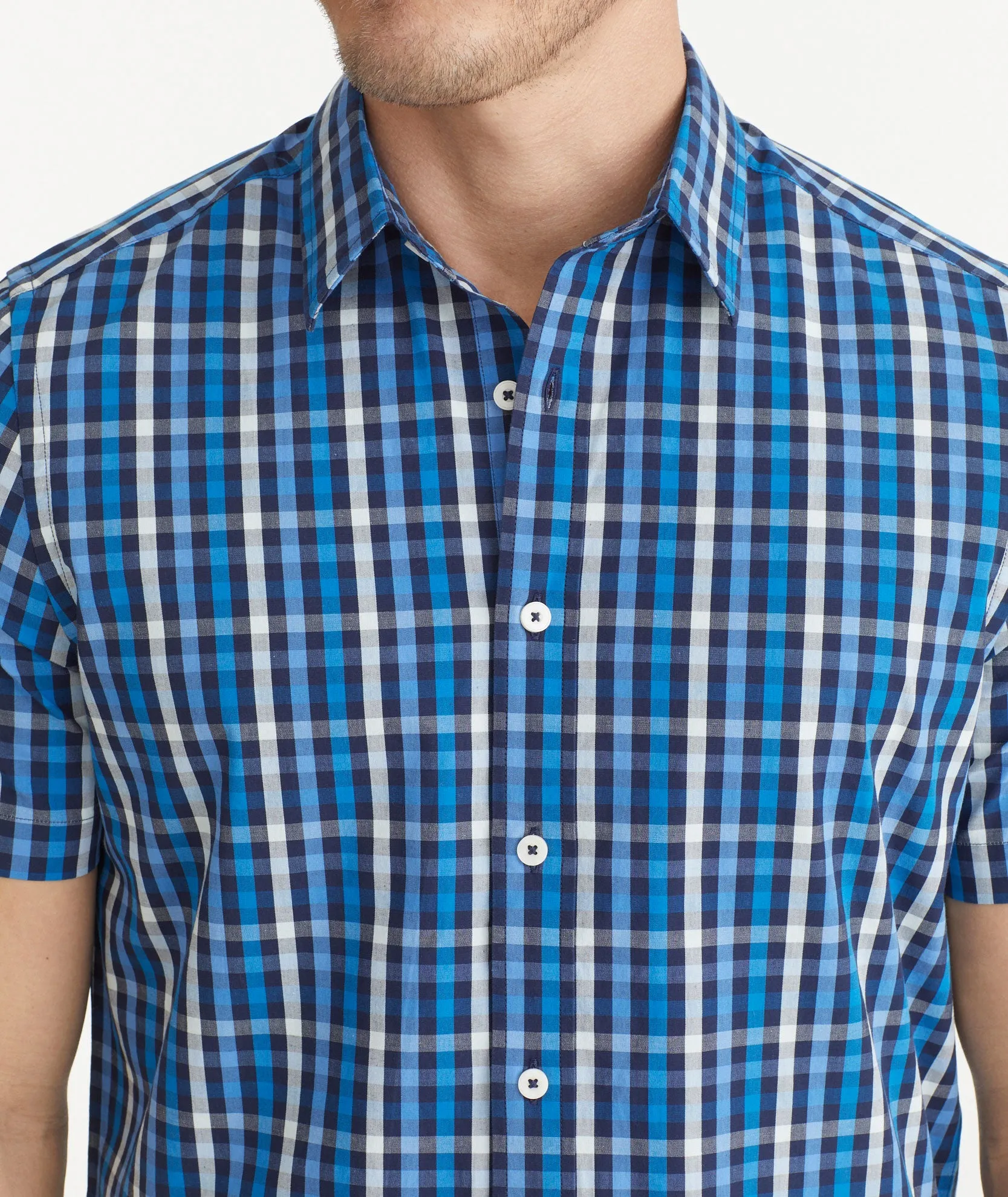 Cotton Stretch Short-Sleeve Check Shirt