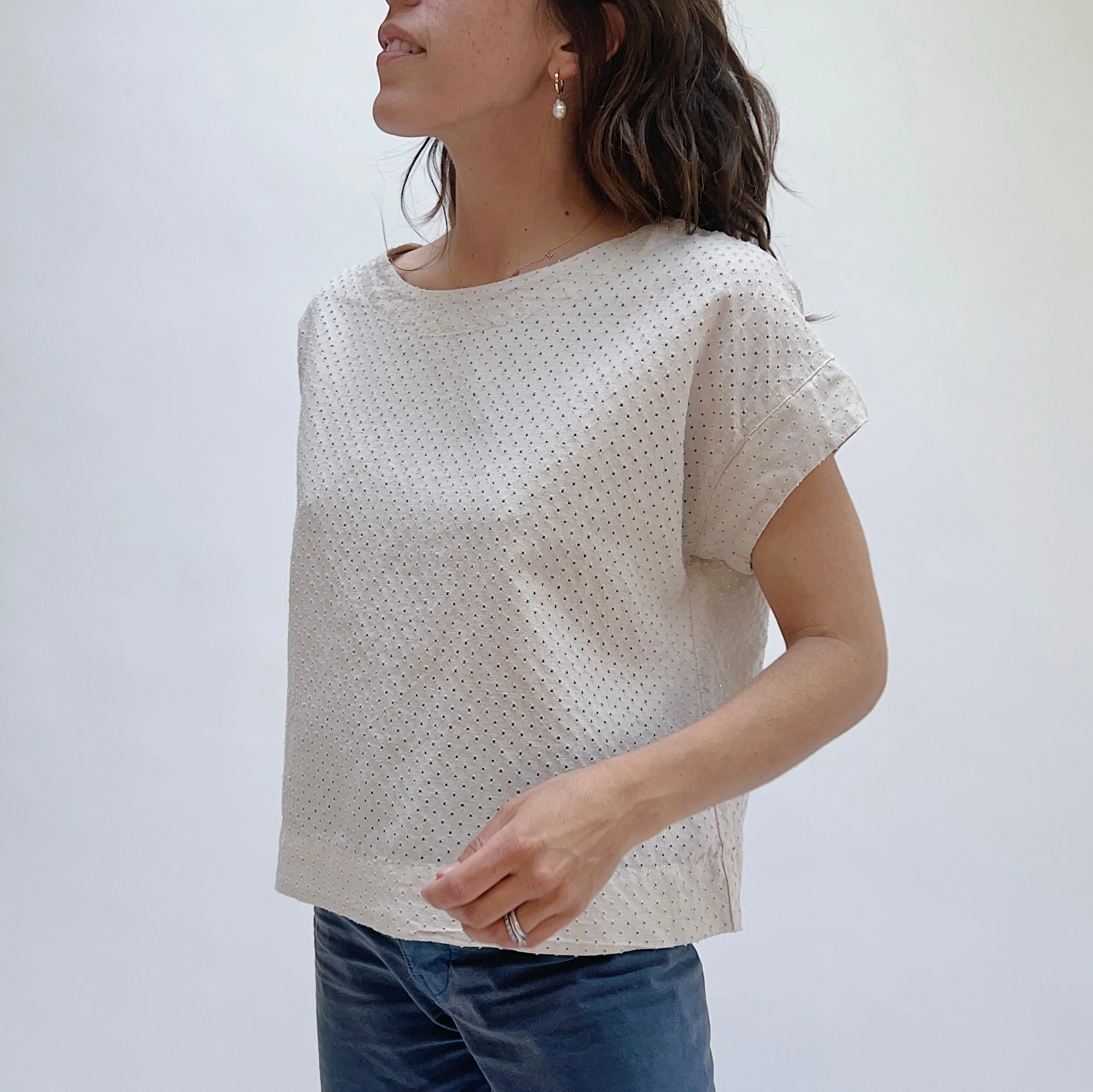 Cut Loose | Pinhole Short Sleeve Top in Jicama