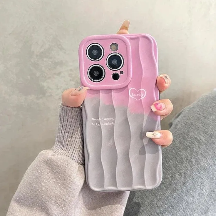 Cute Lucky Lines Heart Gradient Phone Case for iPhone 15 Pro Max, 14, 13, 11, and 12