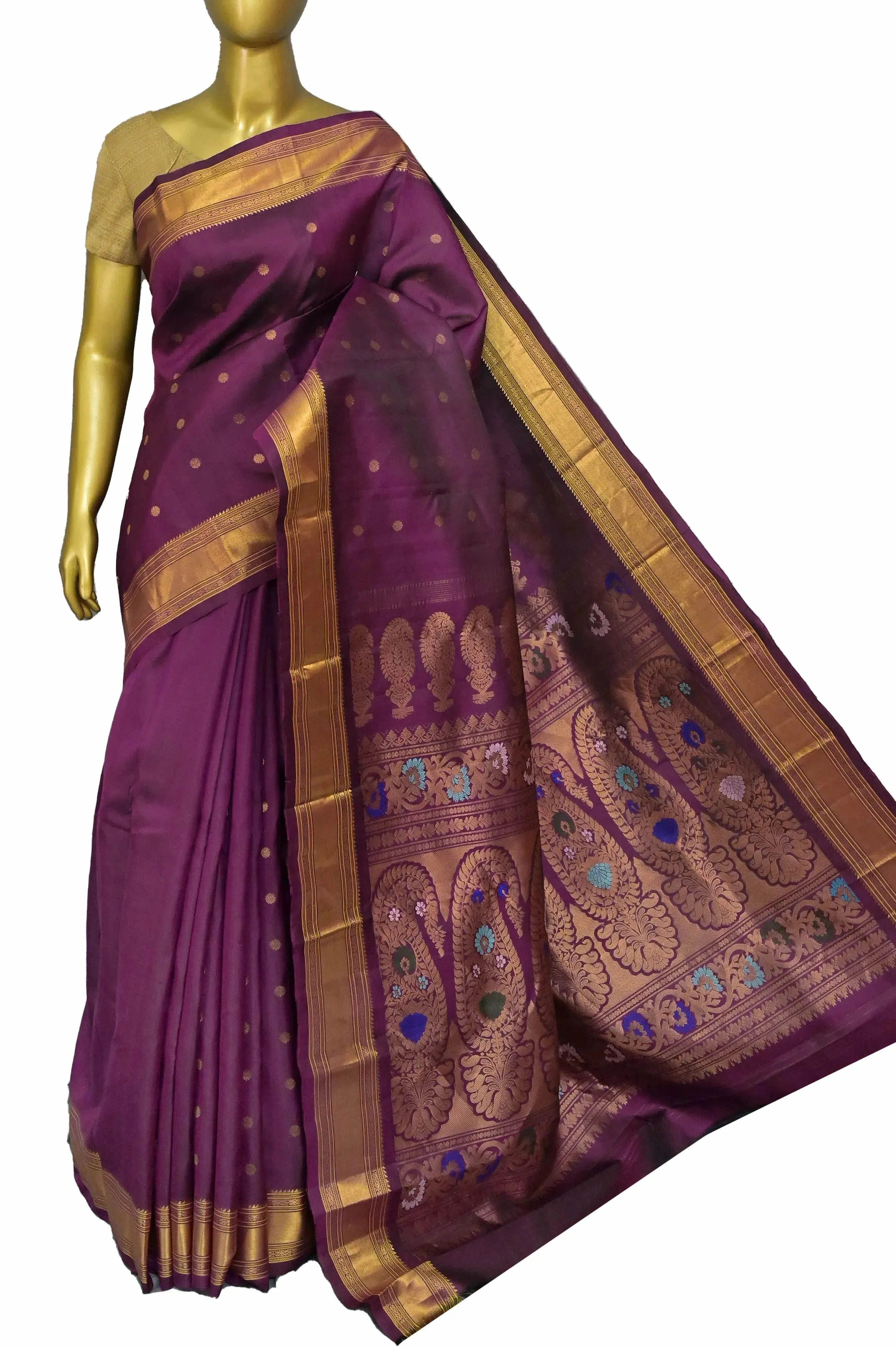 Dark Purple Color Pure Paithani Silk Saree with Gadwal Style Meenakari Pallu