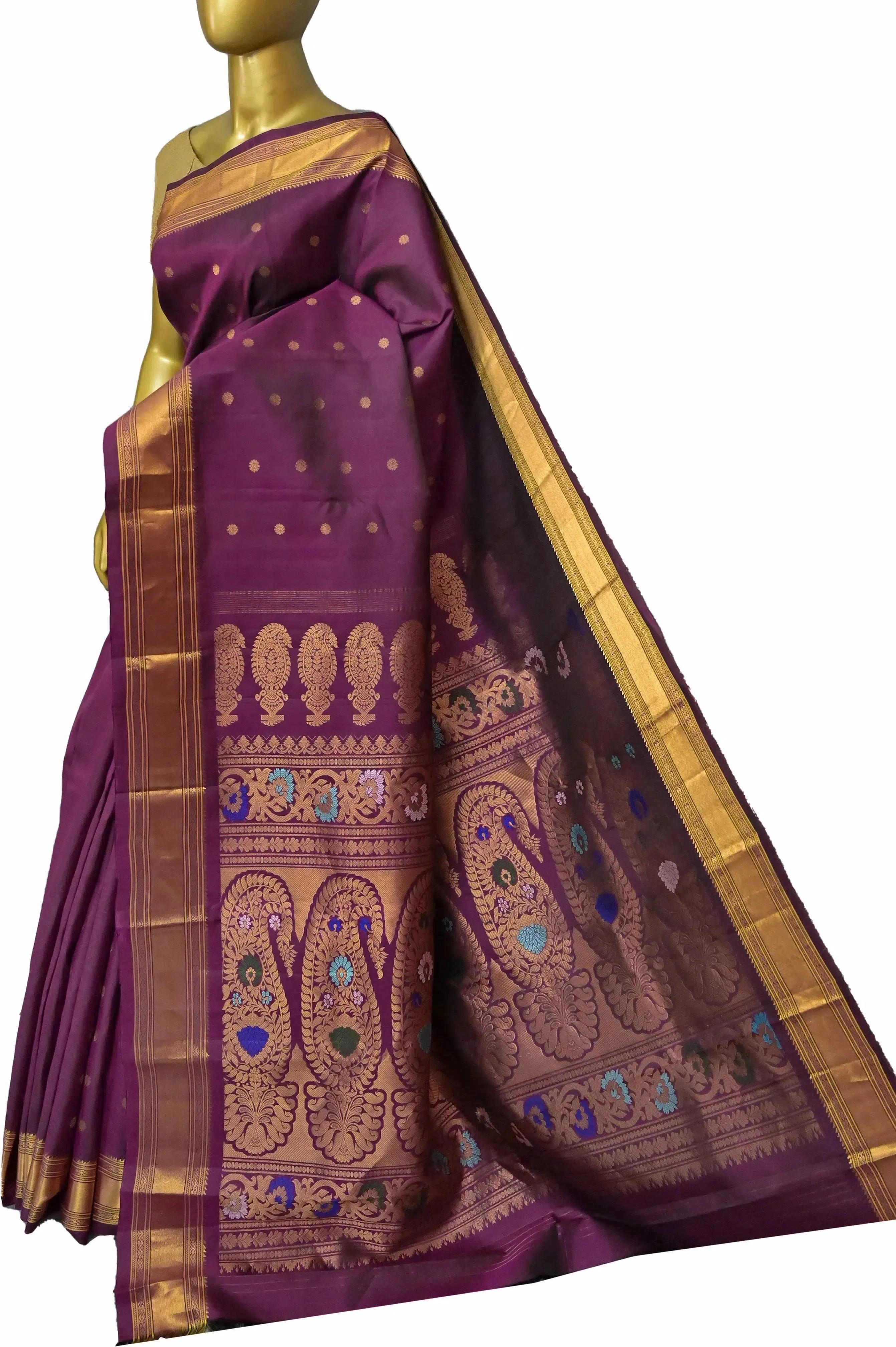 Dark Purple Color Pure Paithani Silk Saree with Gadwal Style Meenakari Pallu