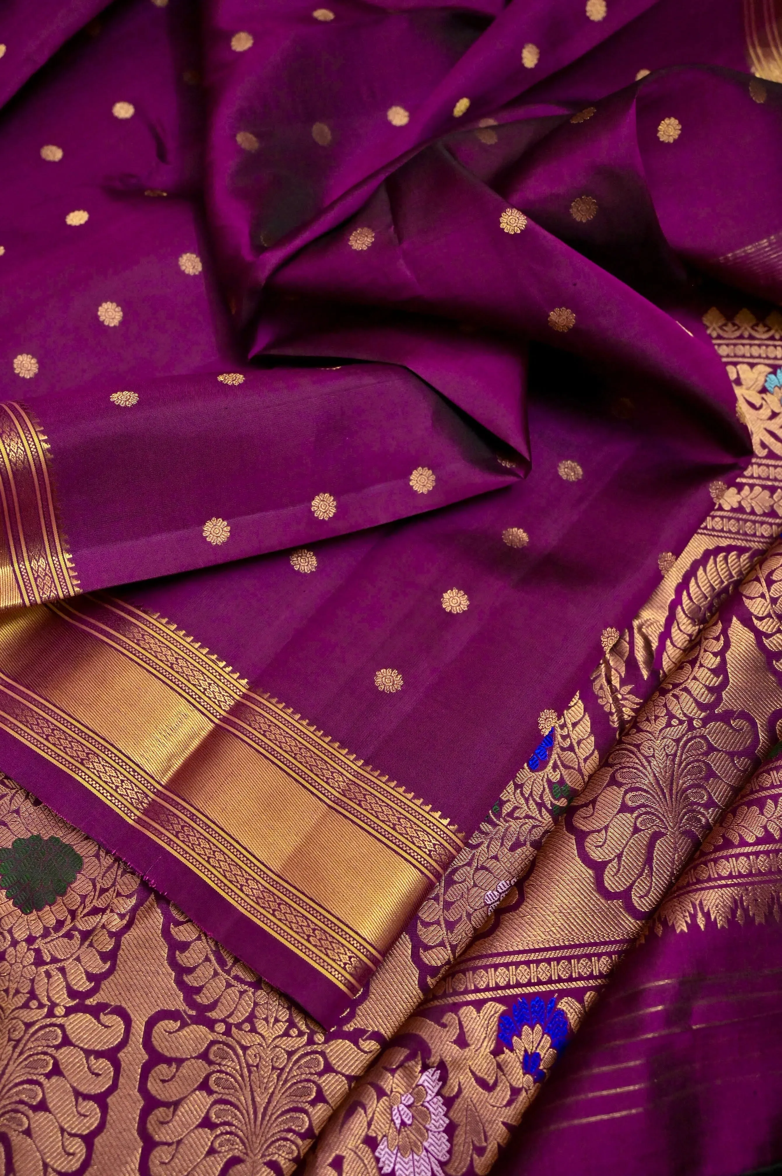 Dark Purple Color Pure Paithani Silk Saree with Gadwal Style Meenakari Pallu