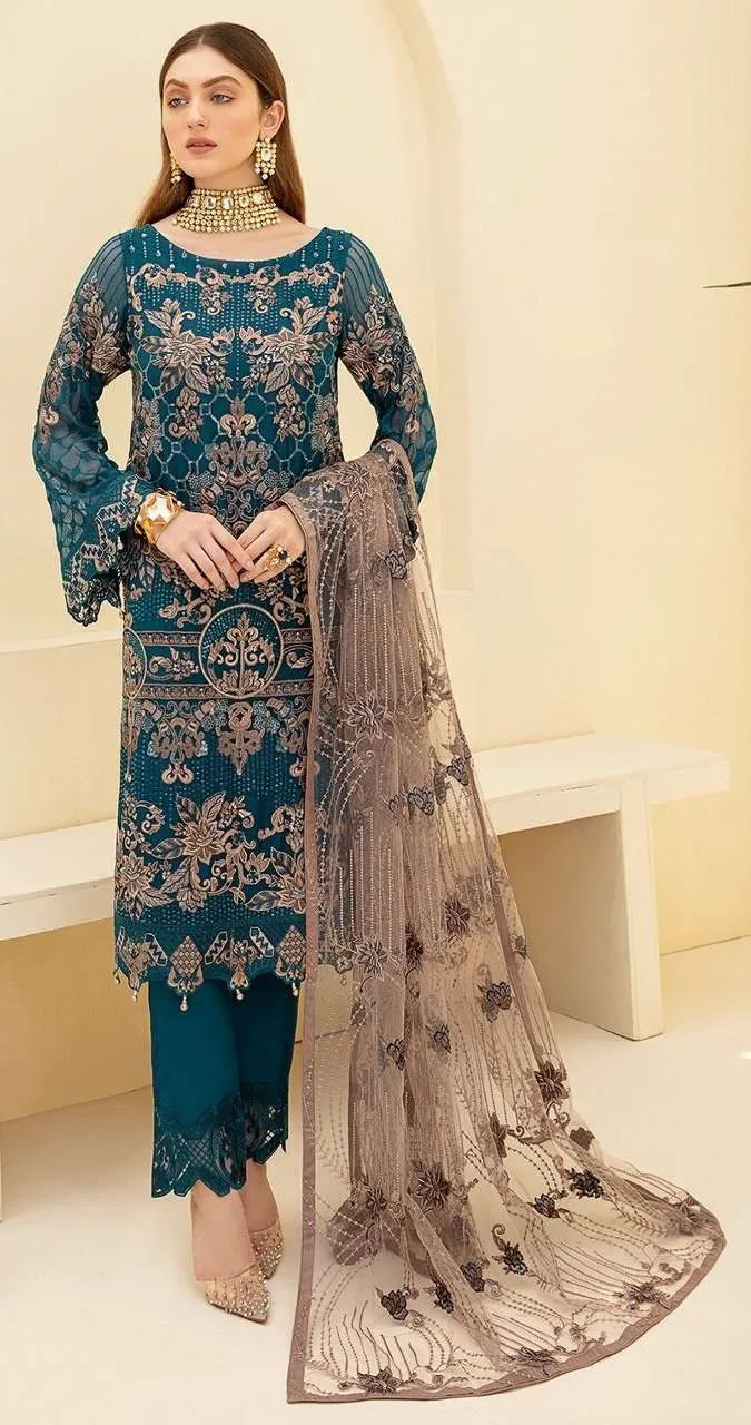 DARK RAMA EMBROIDERED PAKISTANI PARTY WEAR