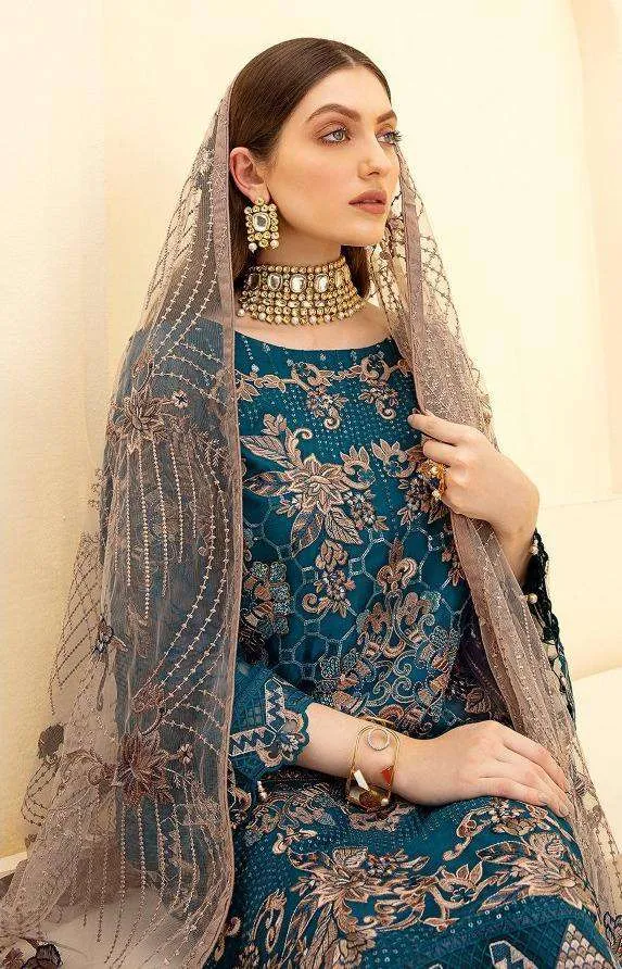 DARK RAMA EMBROIDERED PAKISTANI PARTY WEAR