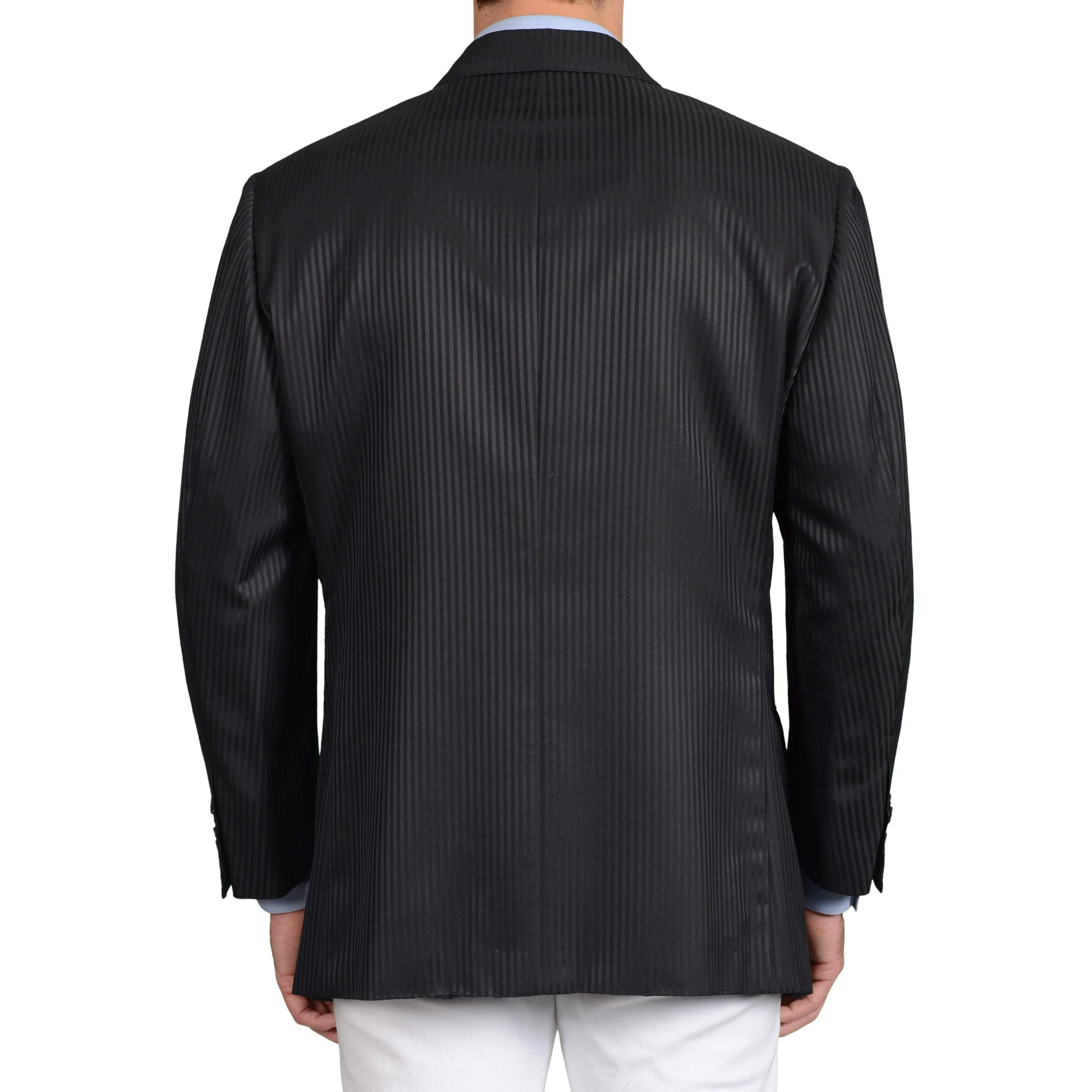 D'AVENZA for D.FINE Handmade Black Striped Wool-Silk DB Jacket EU 60 NEW US 50