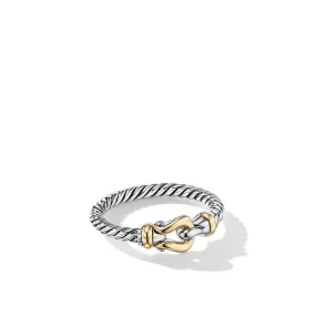 David Yurman 2MM Petite Buckle Ring in Sterling Silver and 18k Yellow Gold