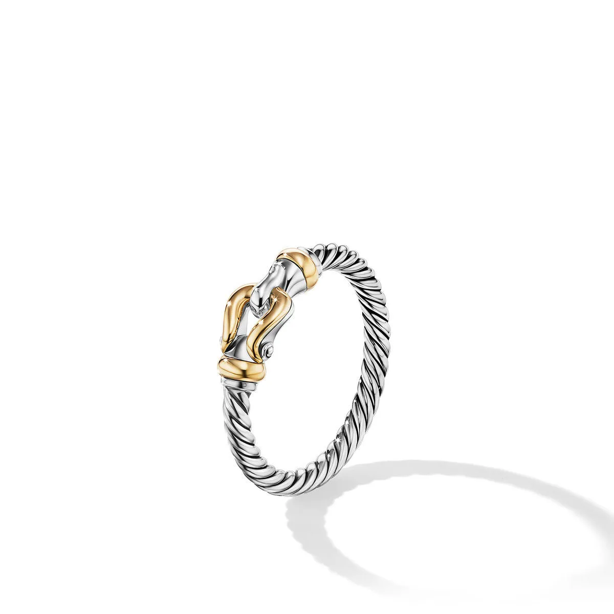 David Yurman 2MM Petite Buckle Ring in Sterling Silver and 18k Yellow Gold