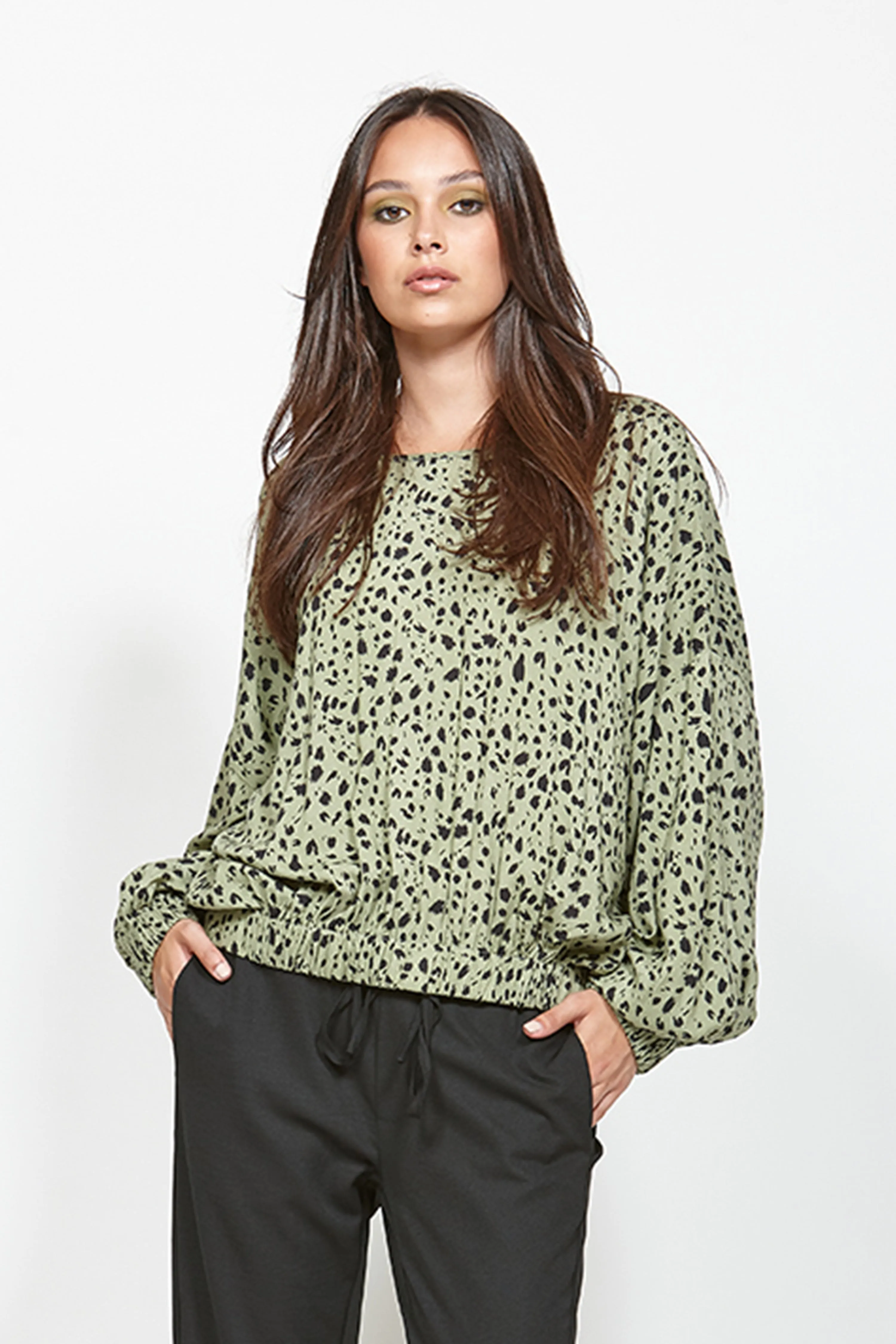 Dedicated LS Green Floral Top