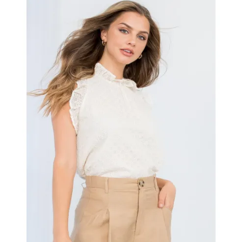 Della THML Eyelet Ruffle White Top-SALE