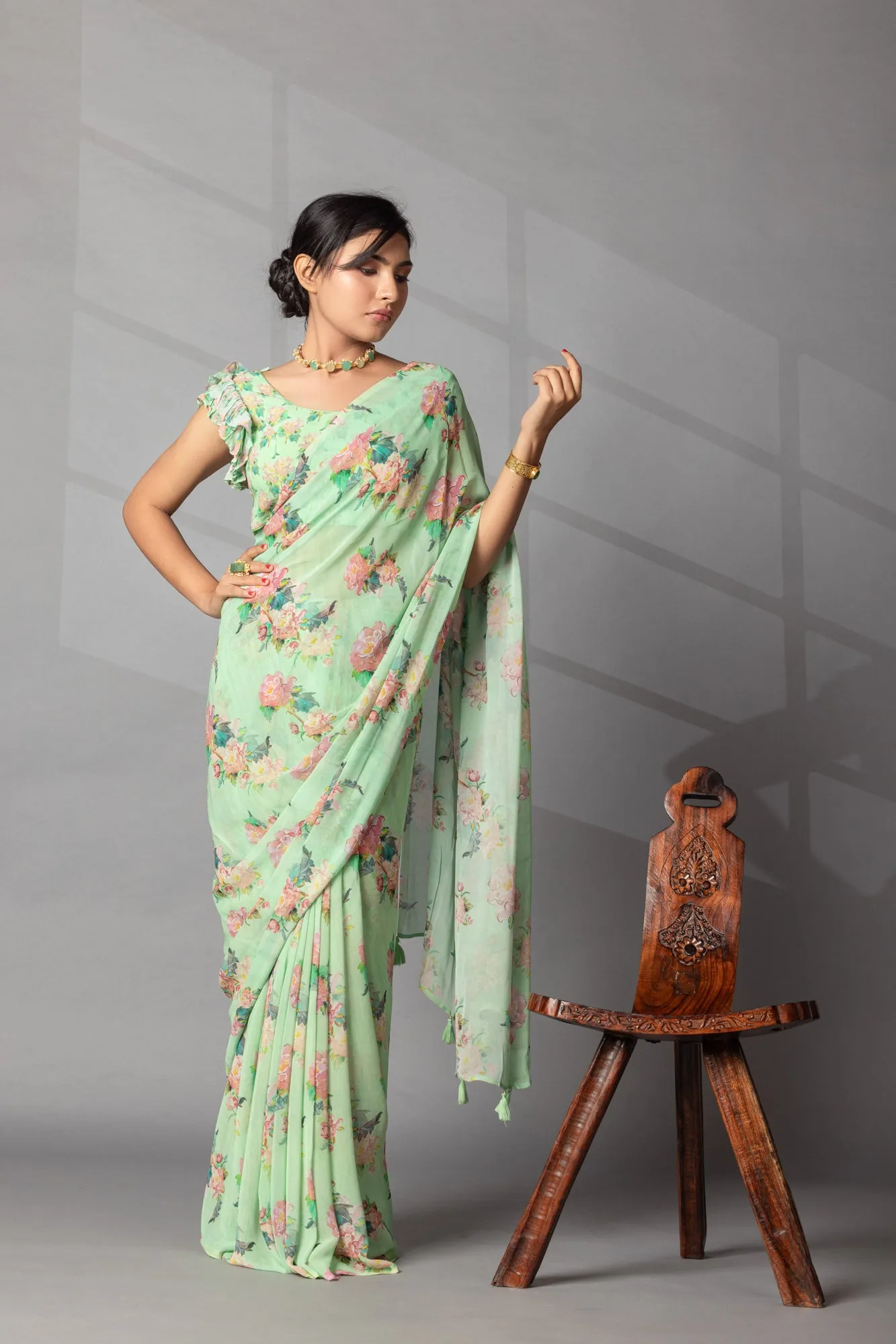 Digital Floral Print Georgette Saree