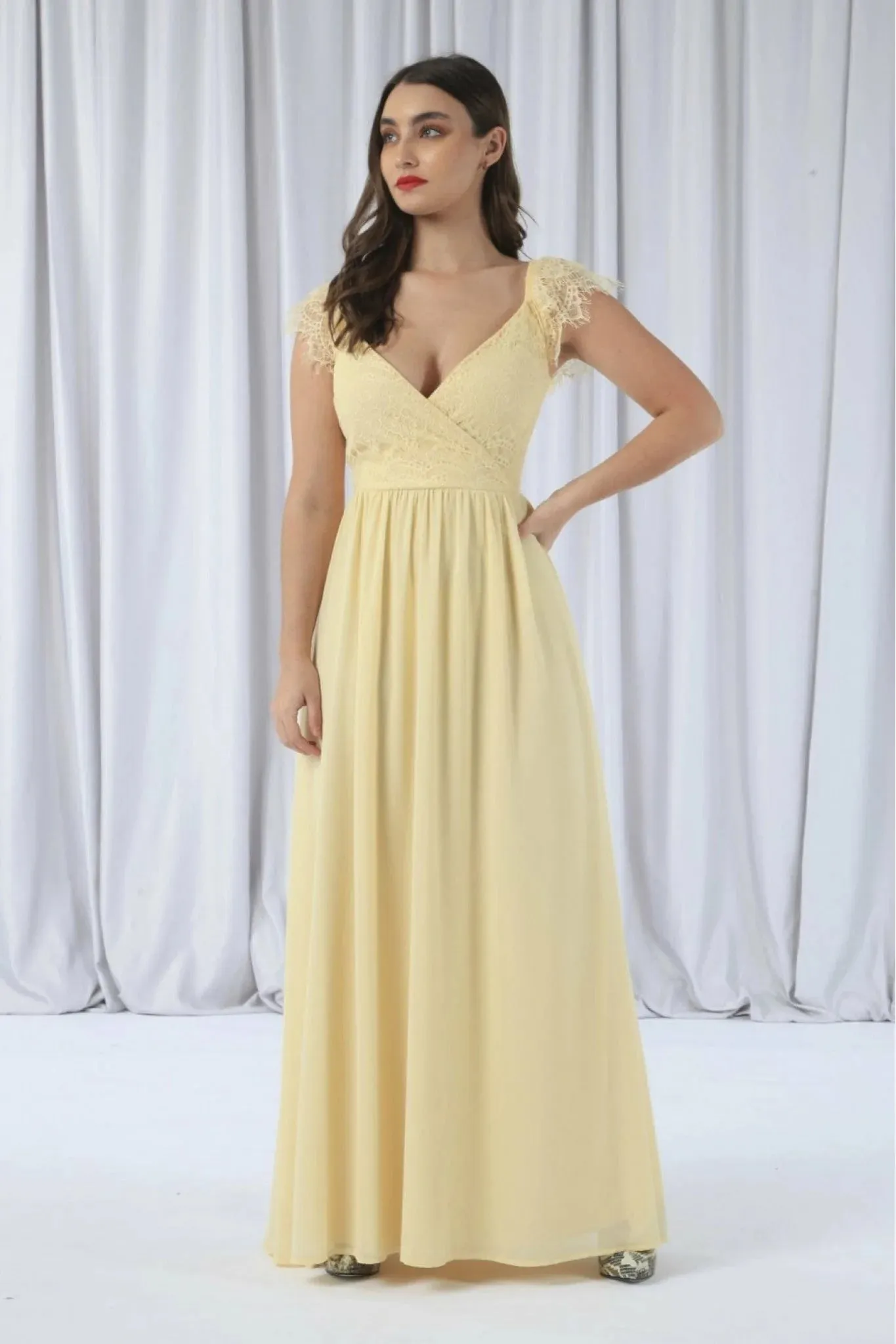 Double Second Lemon Wrap Lace Occasional Dress