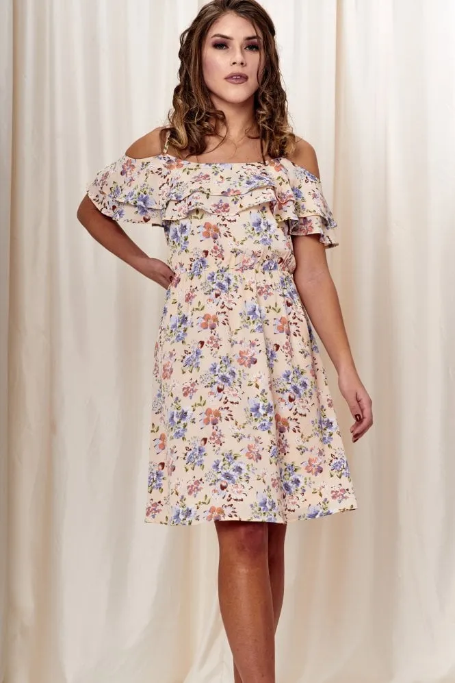 Double Second Printed Double Frill Off Shoulder Dress