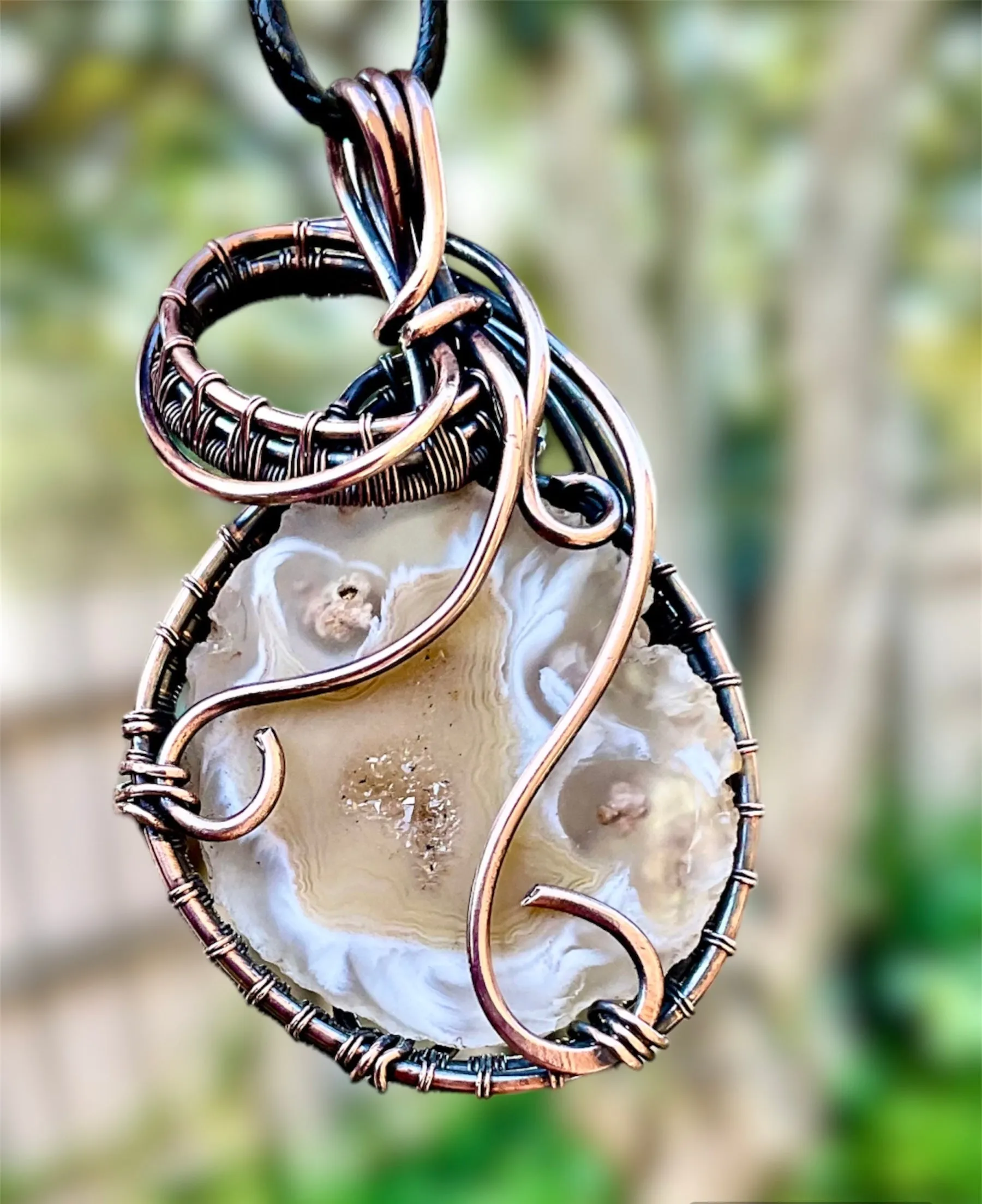 Druzy Geode Agate Wire Wrapped Pendant