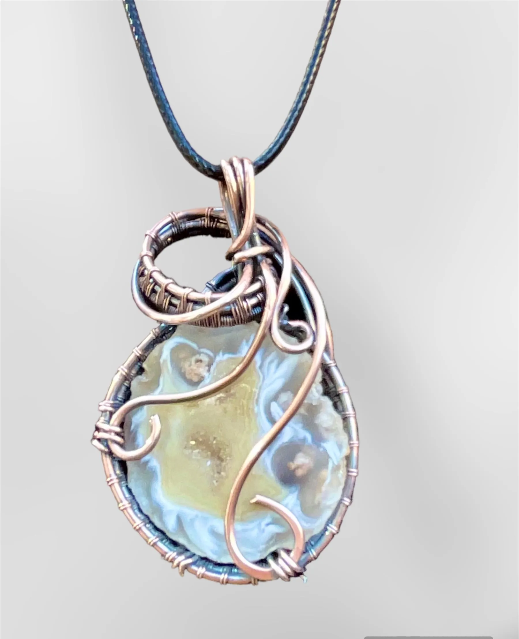 Druzy Geode Agate Wire Wrapped Pendant