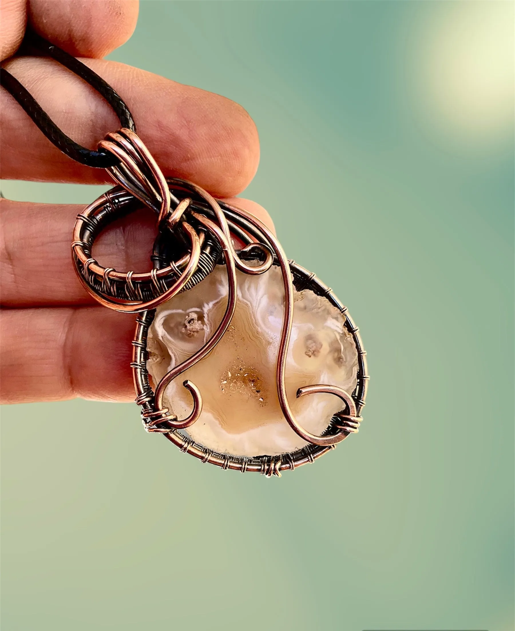 Druzy Geode Agate Wire Wrapped Pendant