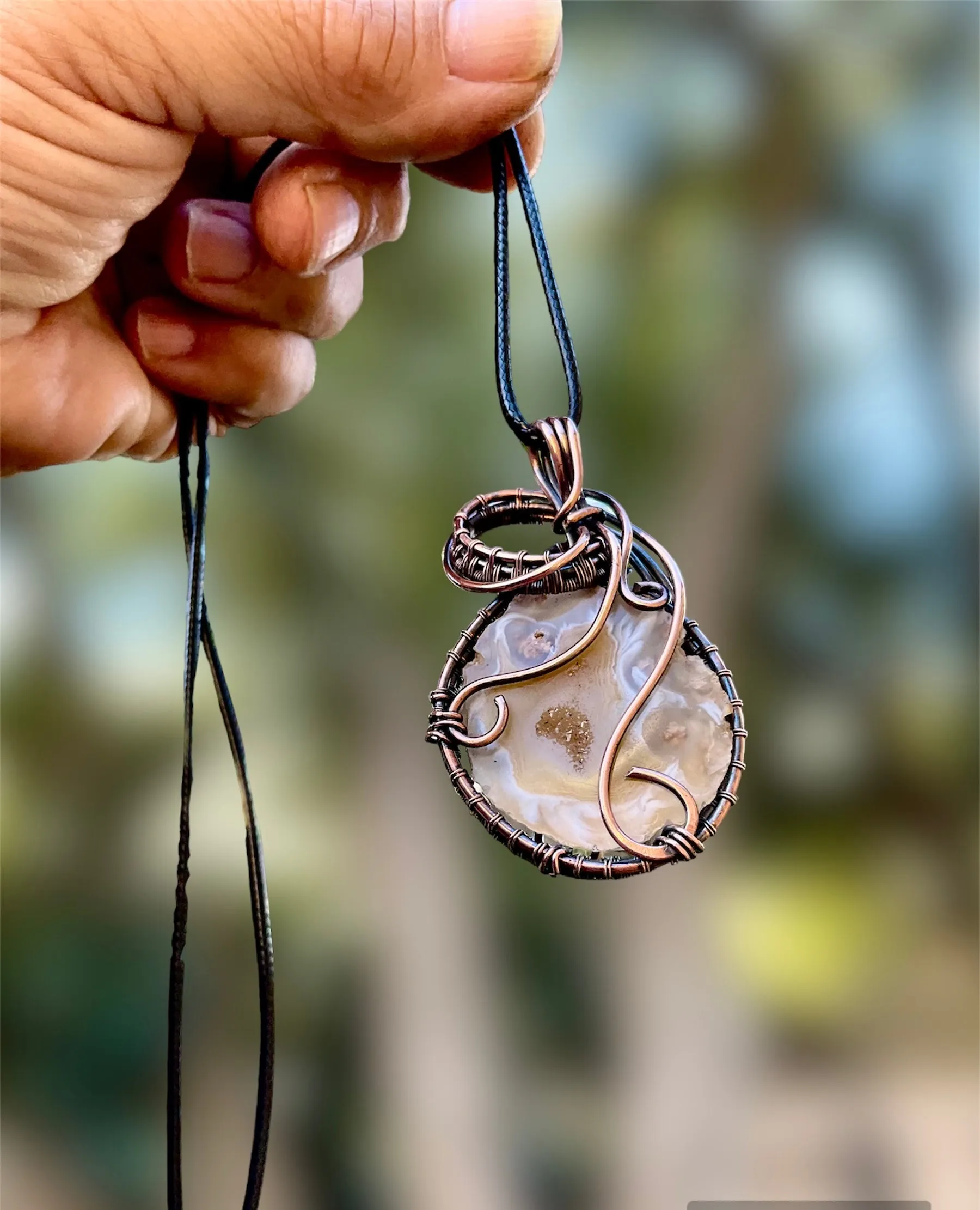 Druzy Geode Agate Wire Wrapped Pendant