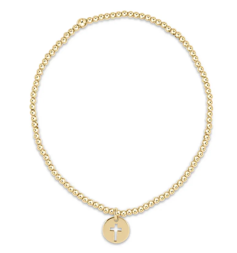 E Newton Classic Gold Bead Bracelet - Blessed Gold Disc Charm