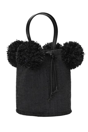 Edun Raffia Mini Pom Pom Bag in Black