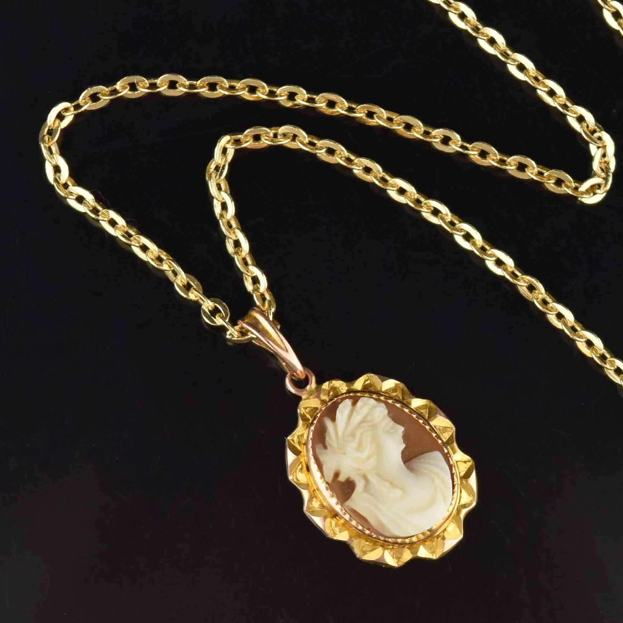 Edwardian Carved Shell Cameo 10K Gold Pendant