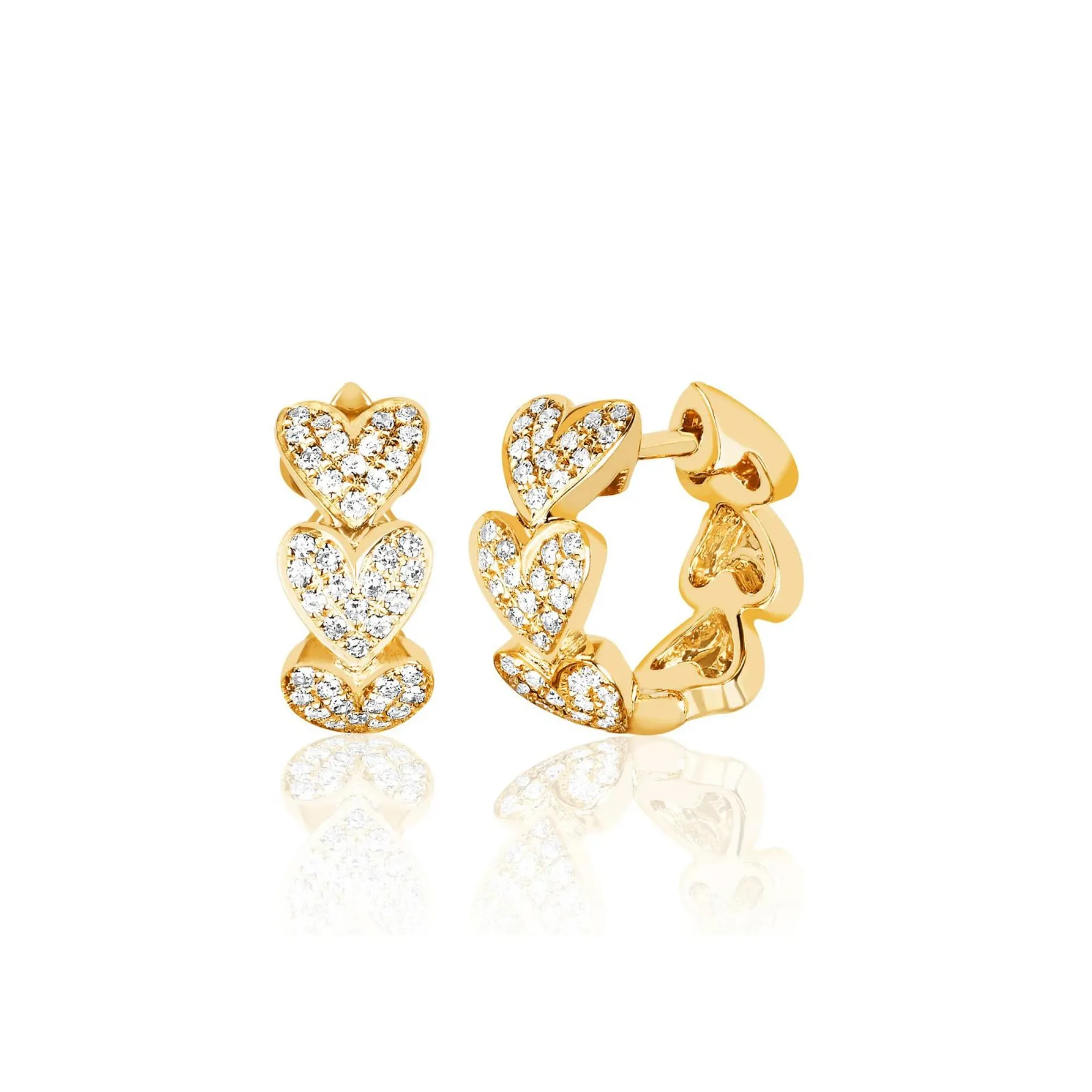 EF COLLECTION 14K YELLOW GOLD MULTI-HEART DIAMOND HUGGIE HOOP EARRINGS