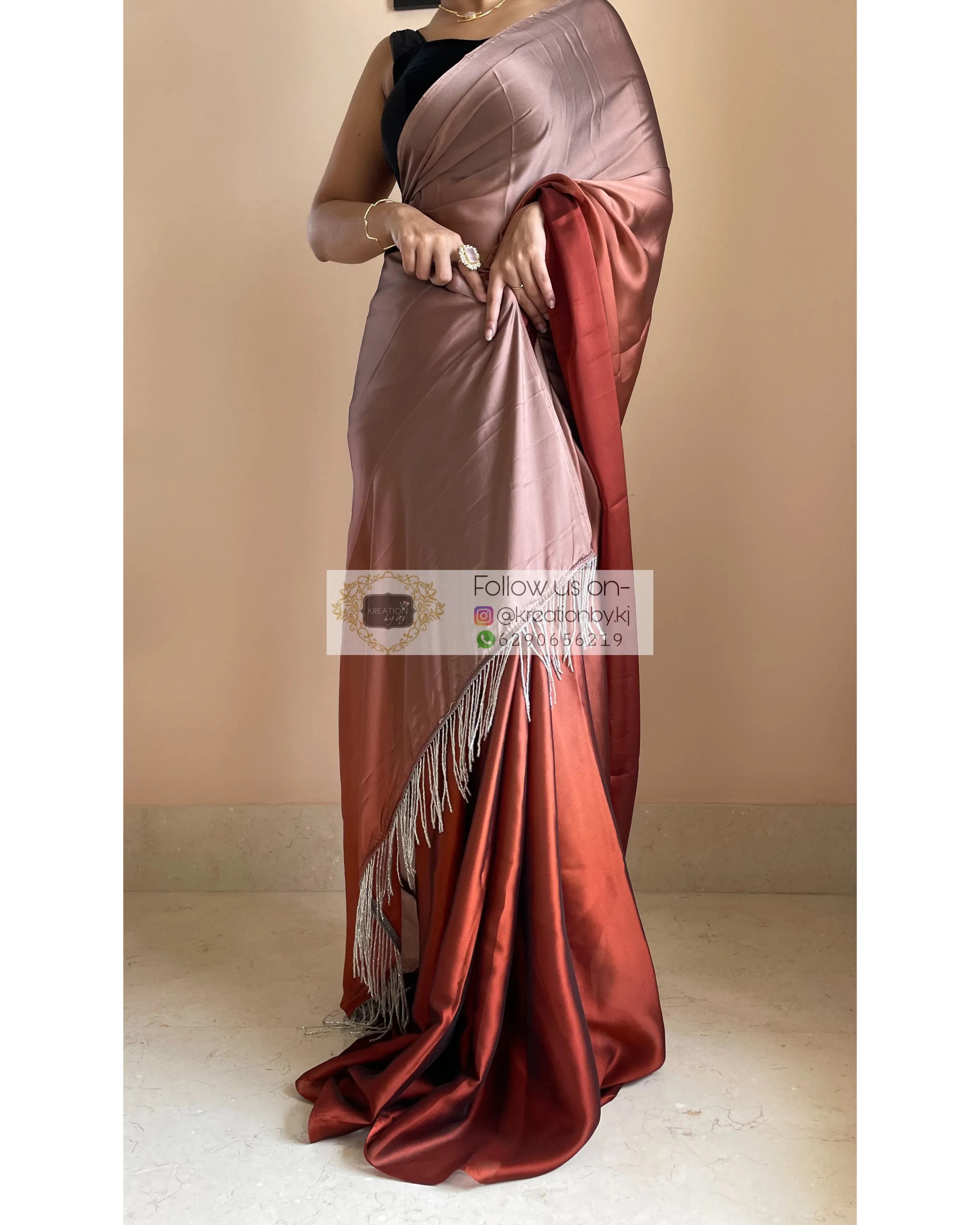 Espresso Martini Ombré Georgette Saree with Handmade Tassels on Pallu