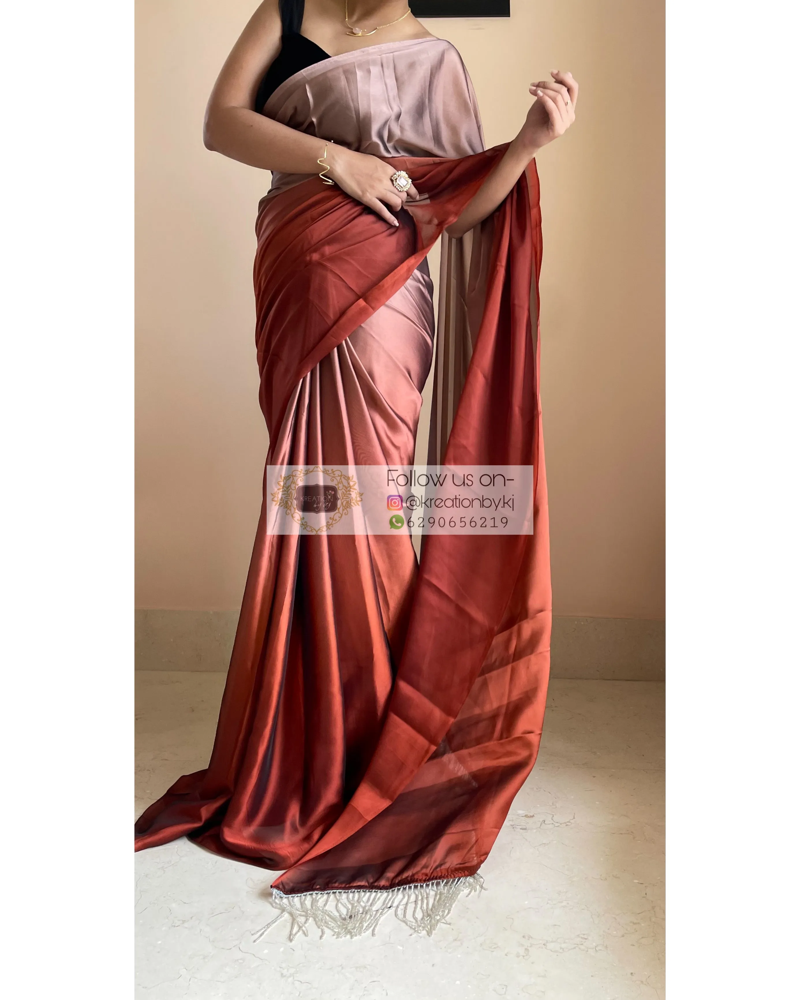 Espresso Martini Ombré Georgette Saree with Handmade Tassels on Pallu