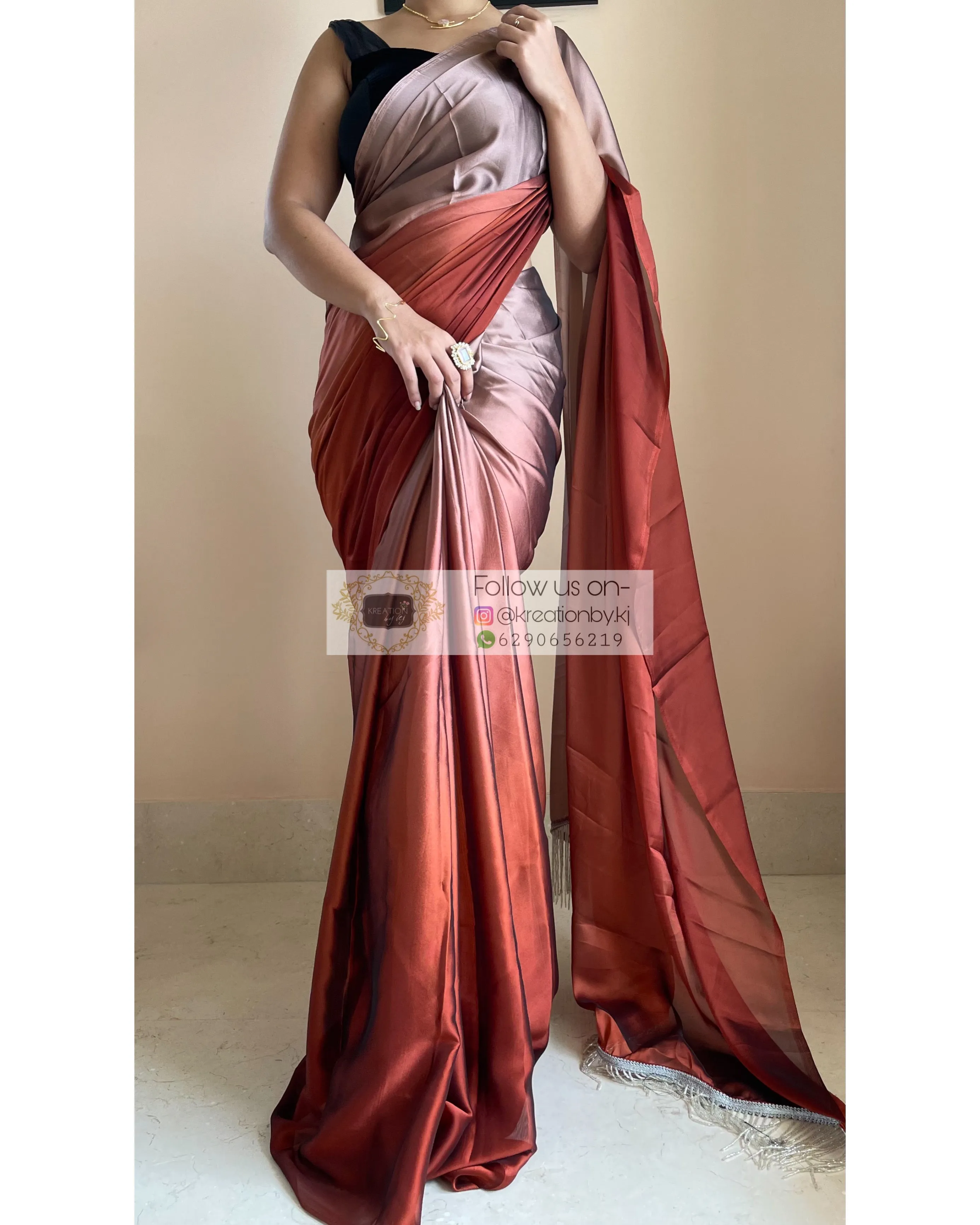 Espresso Martini Ombré Georgette Saree with Handmade Tassels on Pallu