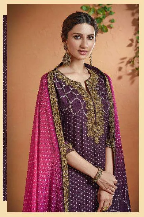 Ethnic Purple Long Bandhani Style Party Wear Dress