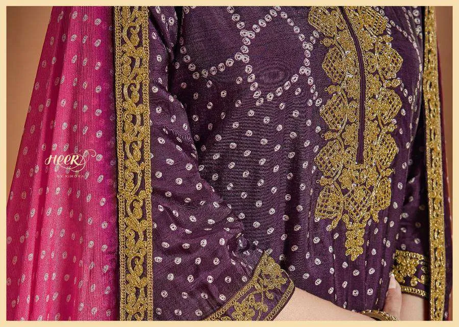 Ethnic Purple Long Bandhani Style Party Wear Dress