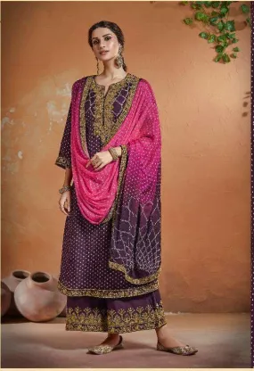 Ethnic Purple Long Bandhani Style Party Wear Dress