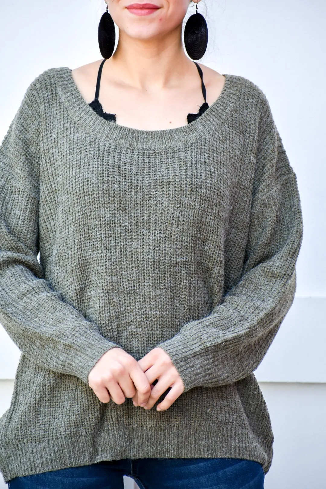 Everything I Need Olive Crossed Back Sweater