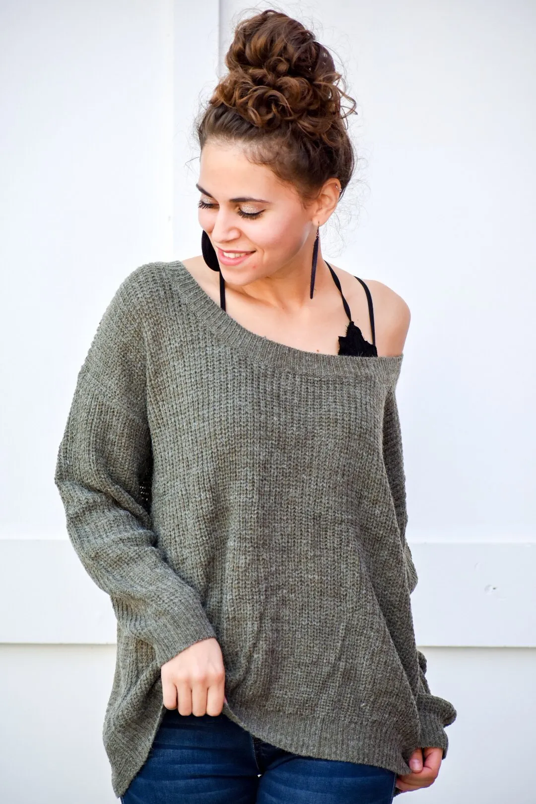 Everything I Need Olive Crossed Back Sweater