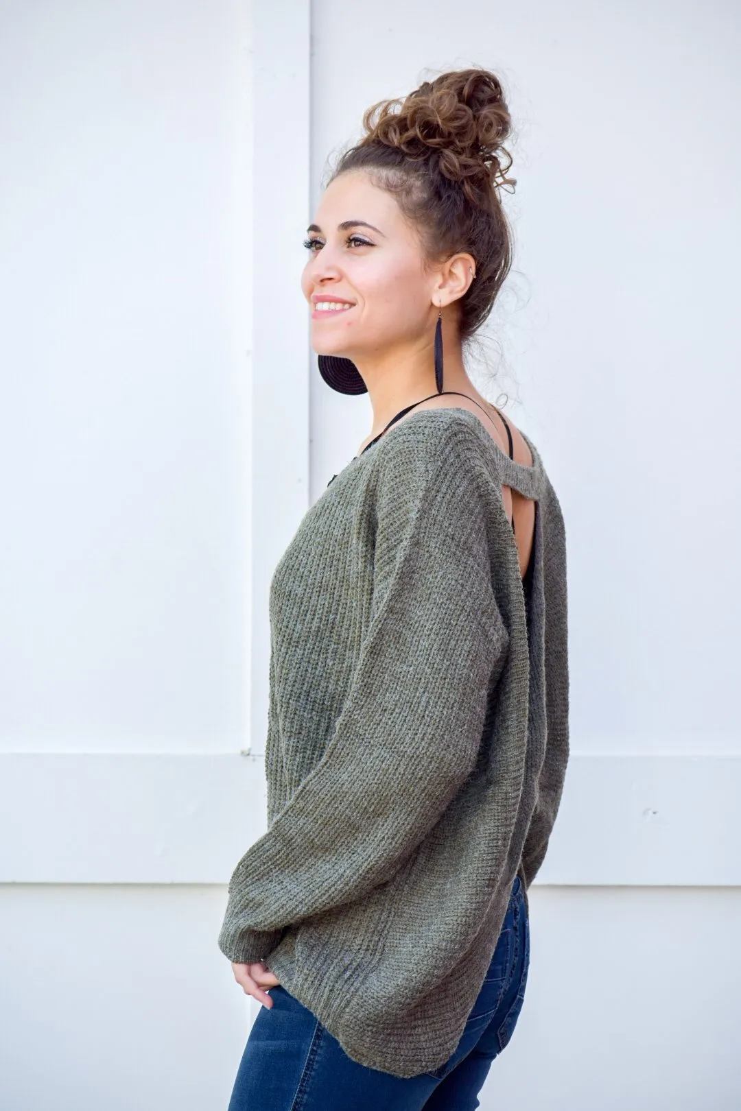 Everything I Need Olive Crossed Back Sweater