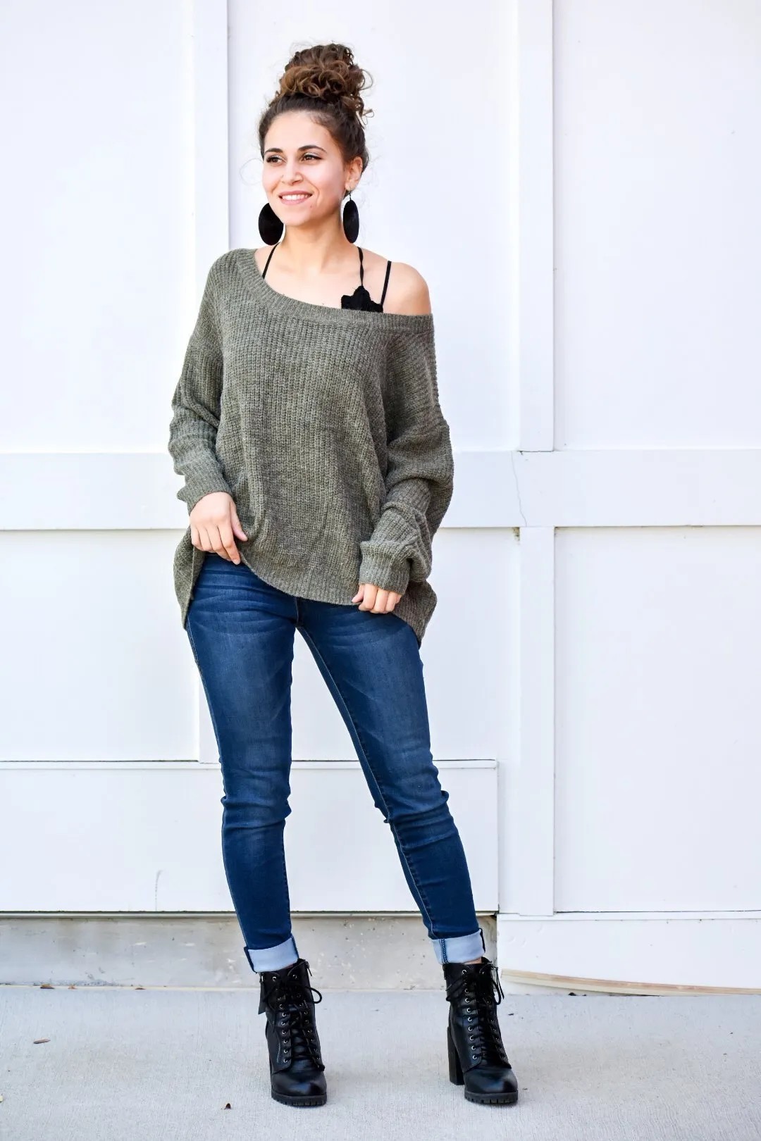 Everything I Need Olive Crossed Back Sweater