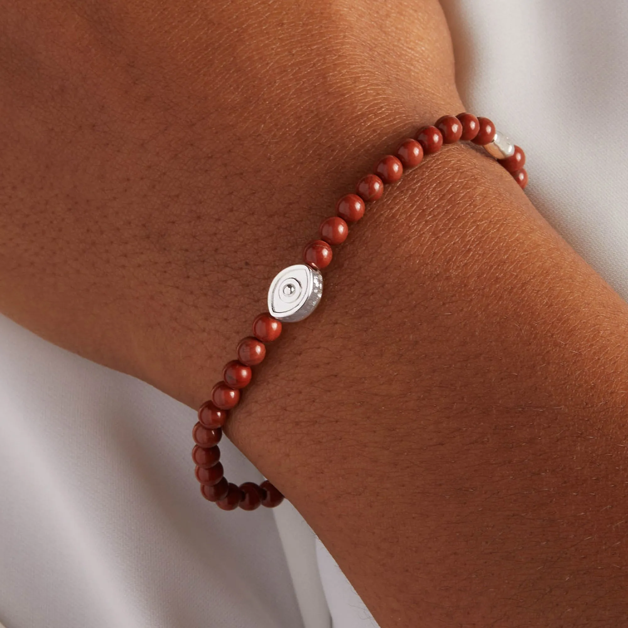 Evil Eye Red Jasper Stretch Bracelet for Protection