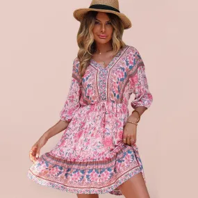 Floral Vintage Loose Mini Dress