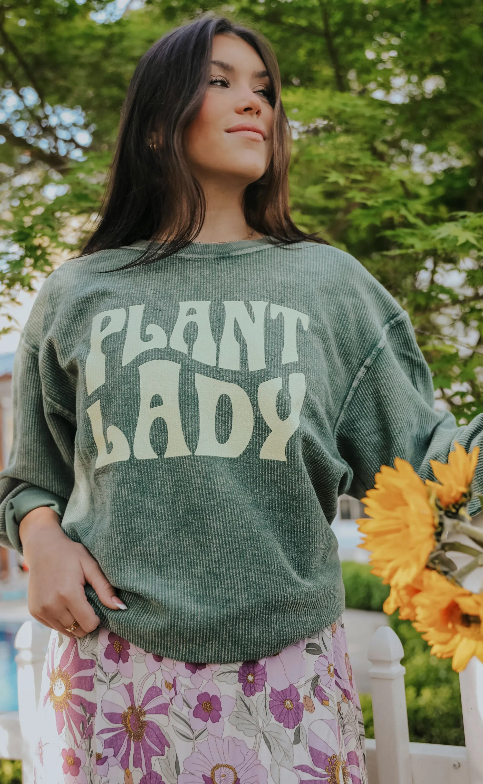 friday   saturday: plant lady corded sweatshirt