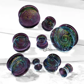 Galaxy Swirl Purple Double Flared Glass Tunnel Plugs