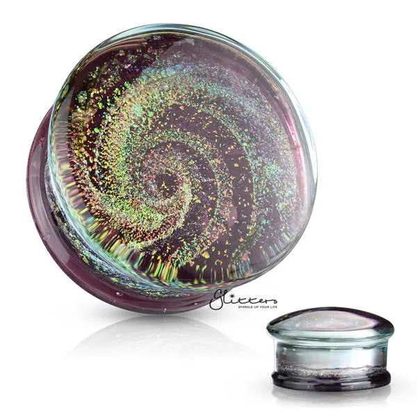 Galaxy Swirl Purple Double Flared Glass Tunnel Plugs