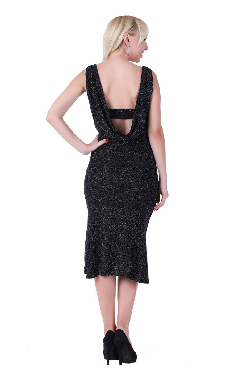 Glittered Draped Open Back Tango Dress